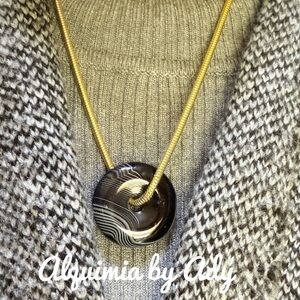 Gold statement black agate necklace